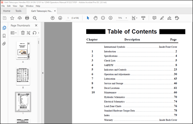 Gehl RS5-34 Telescopic Handler Operator&#x27;s Manual 913227 - PDF DOWNLOAD