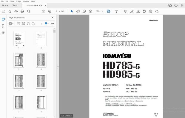 KOMATSU HD785-5 HD985-5  SERVICE REPAIR WORKSHOP MANUAL SEBM013916 - PDF DOWNLOAD
