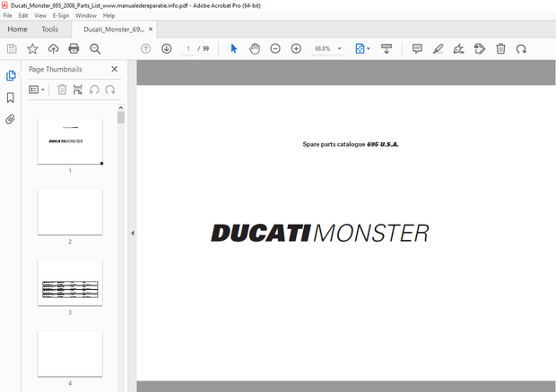 Ducati Monster 695 2008 Parts Manual PN 91512671B - PDF DOWNLOAD