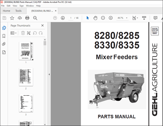 Gehl 8280 8285 8330 8335 Mixer Feeders Parts Manual(909748) – PDF DOWNLOAD