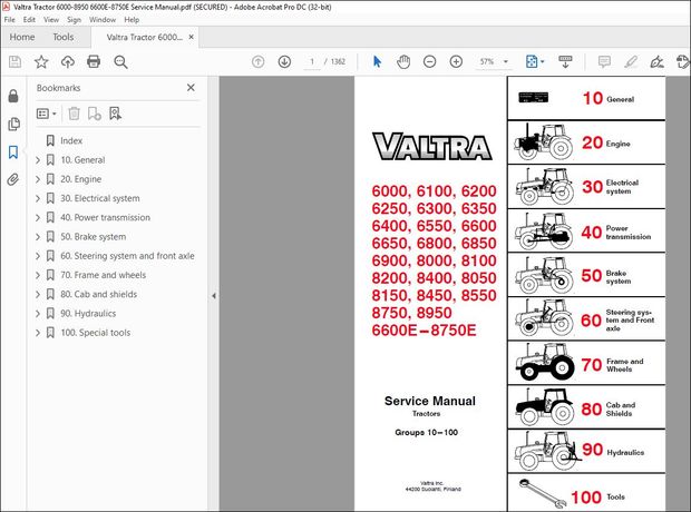 Valtra Tractor 6000 6100 6200 6250 6300 6400 8100 8050 8150 8450 8550 8750 8950 Service Manual PDF 