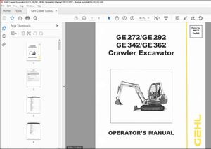 Gehl Crawler Excavator GE272, GE292, GE362 Operators Manual 908125 – PDF DOWNLOAD