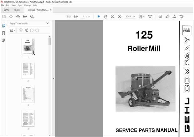 Gehl Roller Mill 125 Service Parts Manual(906267A) – PDF DOWNLOAD