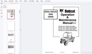 Bobcat Utility Vehicle 2200 2200S Operation &amp; Maintenance Manual 6904895 - PDF DOWNLOAD