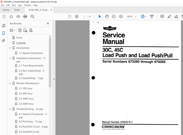 Cascade 30C, 45C Load Push and Load Push/Pull Service Manual 674219 R-1 - PDF DOWNLOAD