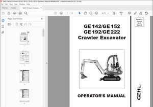 Gehl Crawer Excavator GE142, GE152, GE192, GE222 Operators Manual 908049 – PDF DOWNLOAD
