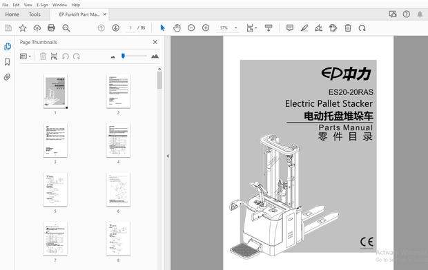 EP ES20-20RAS Electric Pallet Stacker Parts Manual – PDF DOWNLOAD