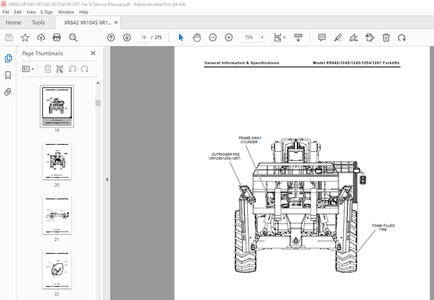 XTREME XR842/1045/1245/1254/1267 (Tier III) Forward Reach Forklift Service Manual PDF