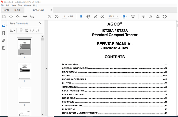 AGCO® NA ST28A ST33A Standard Compact Tractor SERVICE MANUAL 79024232 A – PDF DOWNLOAD