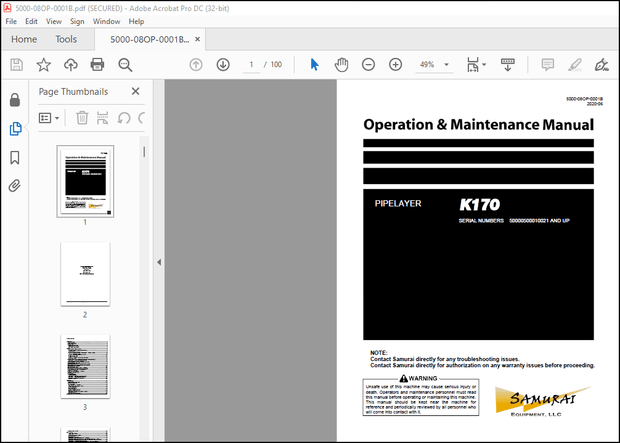 Komatsu K170 Pipelayer Operation &amp; Maintenance Manual – PDF DOWNLOAD