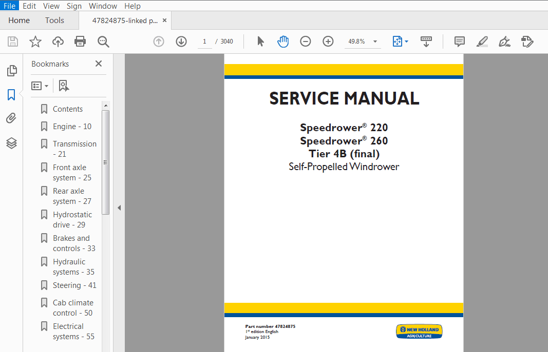 New Holland Self Propelled Windrower Speedrower 220, Speedrower 260 ...