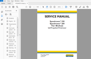 New Holland Self Propelled Windrower Speedrower 220, Speedrower 260 Tier 4B Service Manual