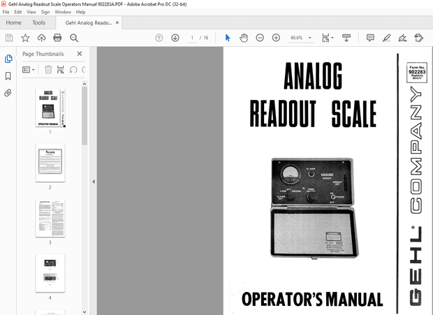 Gehl Analog Readout Scale Operators Manual 902283 – PDF DOWNLOAD