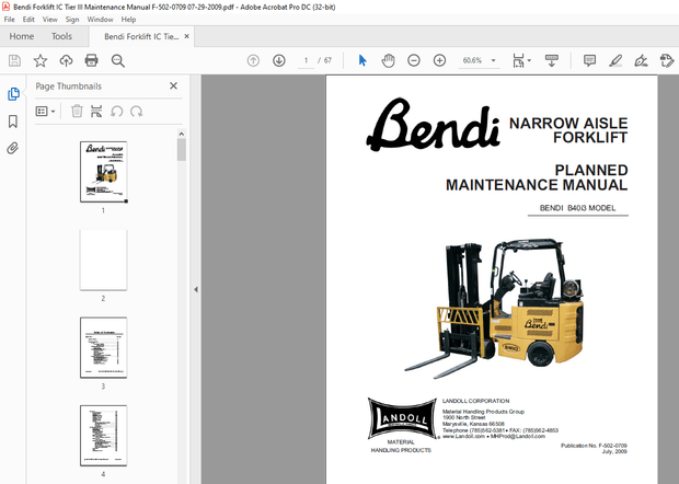 Bendi Landoll Forklift B40i3 PLANNED MAINTENANCE MANUAL – PDF DOWNLOAD