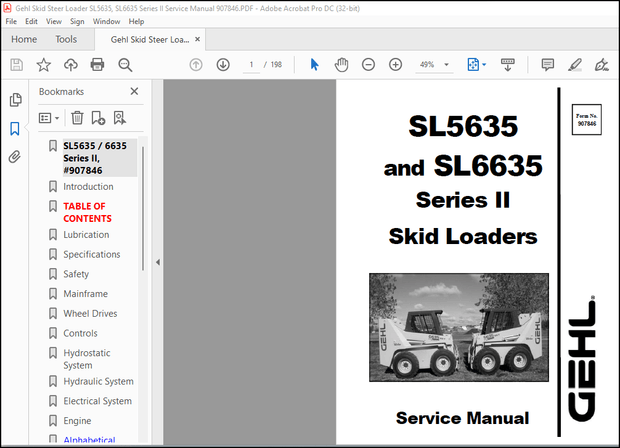 Gehl SL5635 &amp; SL6635 Series II Skid Loader Service Manual 907846 – PDF DOWNLOAD