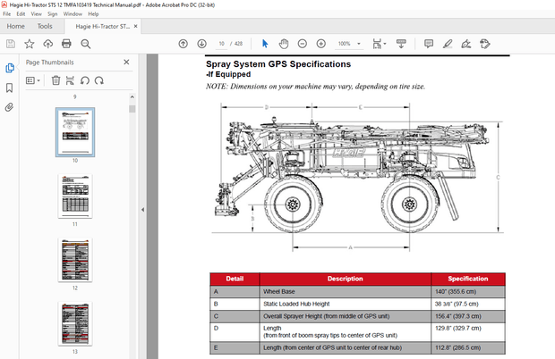 Hagie Hi-Tractor STS 12 Technical Manual 493683 – PDF DOWNLOAD