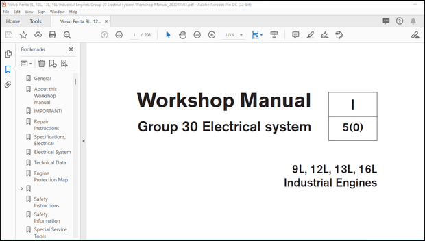 Volvo Penta 9L, 12L, 13L, 16L Industrial Engines Group 30 Electrial system Workshop Manual_263049503