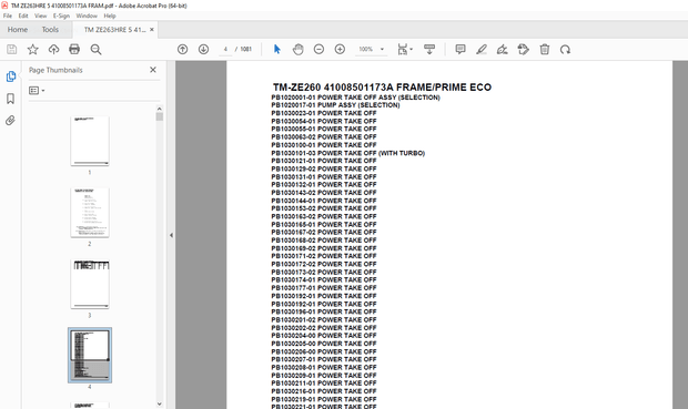 Tadano Crane TM-ZE260 41008501173A FRAME/PRIME ECO Parts Manual - PDF DOWNLOAD