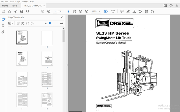 Drexel SL33 HP Series SwingMast Lift Truck Service Operator’s Manual 17543-02 – PDF DOWNLOAD