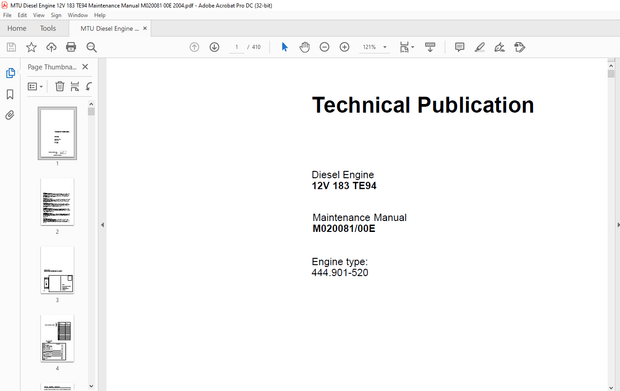 MTU Diesel Engine 12V 183 TE94 Maintenace Manual M020081-00E - PDF DOWNLOAD