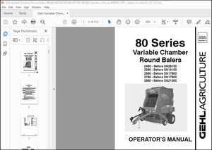 Gehl 80 Series 2480 2580 2680 2780 2880 Variable Chamber Round Balers Operator’s Manual 909804 – PDF