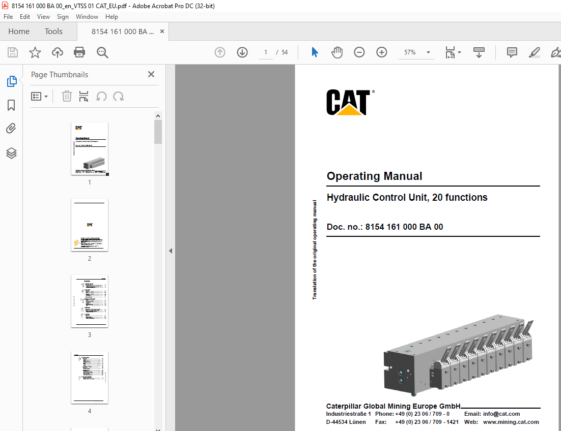 Cat Hydraulic Control Unit, 20 functions Operating Manual - PDF DOWNLOAD