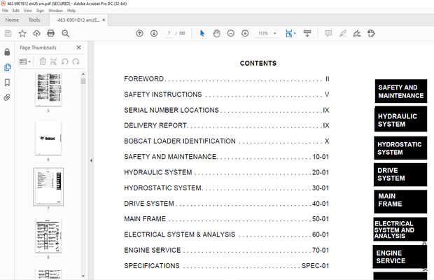 Bobcat 463 Loader Service Manual 6901812 (10-12) - PDF DOWNLOAD