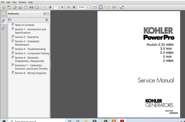 New Holland Kohler Models 2.25MBM 3.5MM 3.5MBM 5MM 5MBM Generators Service Manual