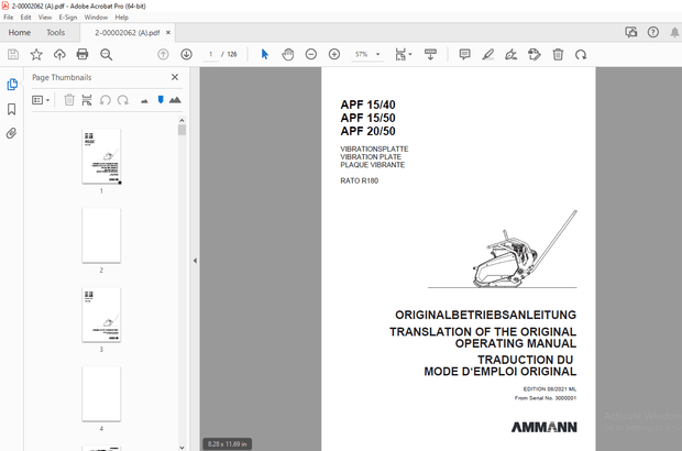 AMMANN APF 15/40 APF 15/50 APF 20/50 OPERATING MANUAL PDF