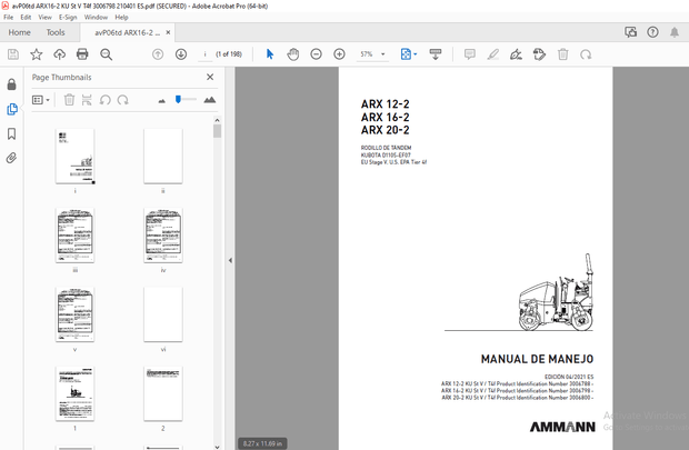 Ammann ARX 12-2 ARX 16-2 ARX 20-2 RODILLO DE TÁNDEM MANUAL DE MANEJO - PDF