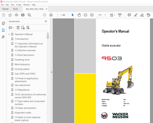 Wacker Neuson 9503 Mobile Excavator Operator&#x27;s Manual 1000171927 - PDF DOWNLOAD