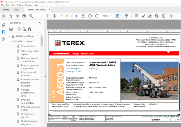 Terex Crane A600 Hydraulic Schematic Manual – PDF DOWNLOAD