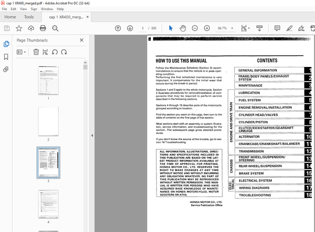 Honda XR400 Service Manual - PDF DOWNLOAD