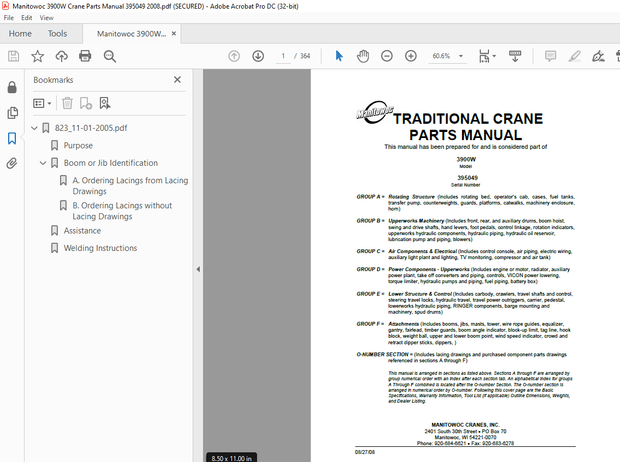 Manitowoc Traditional Crane 3900W Parts Manual SN 395049 - PDF