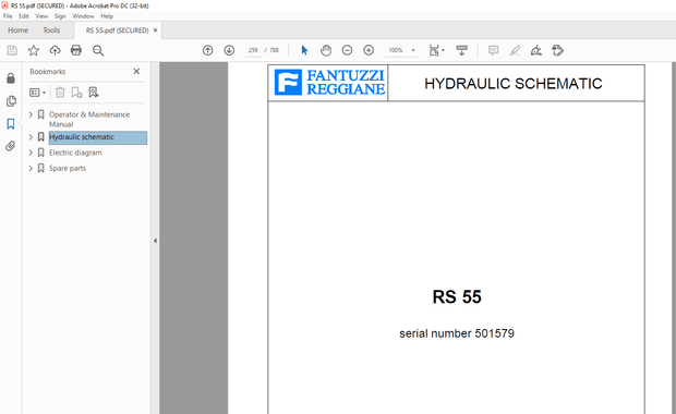 Fantuzzi Reggiane RS 55 Operator &amp; Parts manual + Electrical &amp; Hydraulic Diagrams Manual  – PDF  