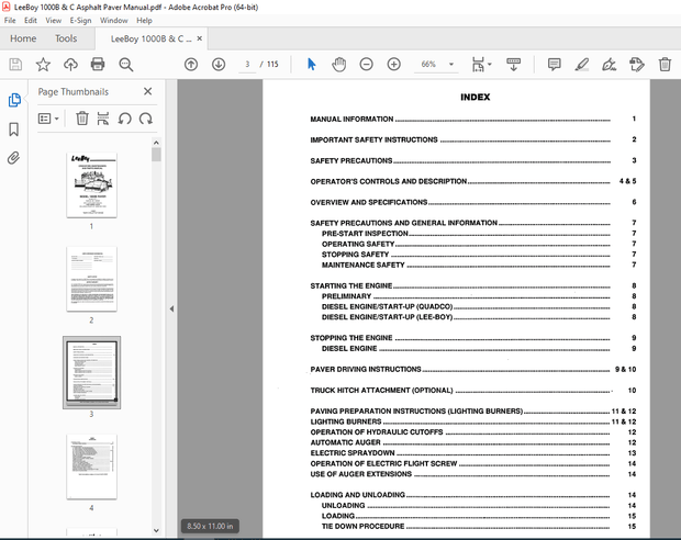 LEEBOY 1000B PAVER Operation, Maintenance &amp; Parts Manual 1000295 PDF DOWNLOAD