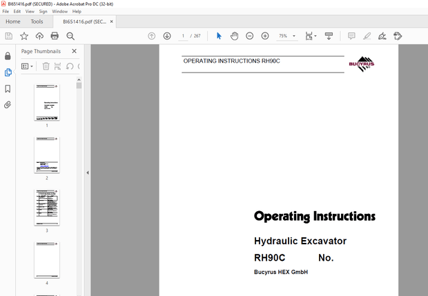 Cat Bucyrus RH 90C Hydraulic Excavator Operating Instructions Manual BI651416 – PDF DOWNLOAD