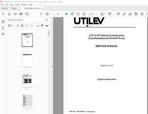 UTILEV 2.0T-3.5T Internal Combustion Counterbalanced Forklift Truck Service Manual PDF