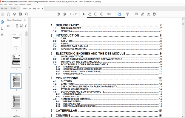 MTU DEEP SEA ELECTRONICS PLC Electronic Engines &amp; DSE Controllers Manual  057-004 PDF - DOWNLOAD