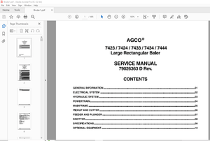 AGCO NA 7423 7424 7433 7434 7444 Large Rectangular Baler Service Manual 79026363D – PDF DOWNLOAD