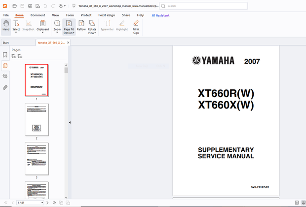 Yamaha XT660R(W) XT660X(W)Supplement Service Manual - PDF DOWNLOAD