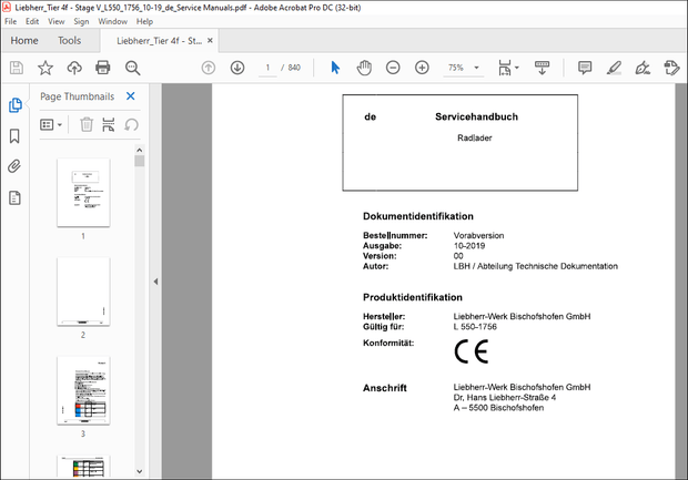 Liebherr Radlader L 550-1756 Servicehandbuch – PDF DOWNLOAD (German)