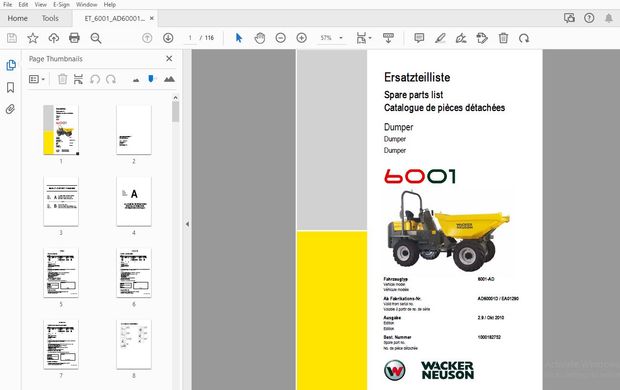 WACKER NEUSON 6001 DUMPER PARTS MANUAL 1000182752 - PDF DOWNLOAD
