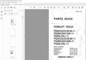 Komatsu FORKLIFT TRUCKS FD20/23/25/28/30-2-11 FD20H/25H/30H-11 FD20  Parts Manual