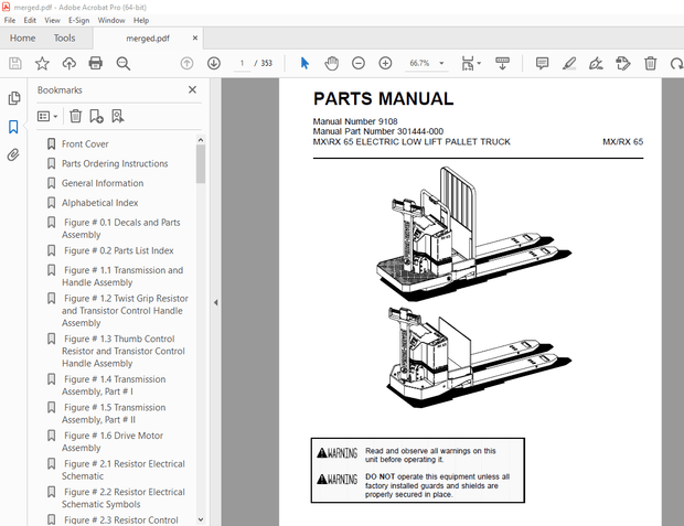 BT Prime Mover MX65 RX65 Electric Low Lift Pallet Truck Parts Manual - PDF DOWNLOAD