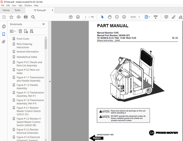 BT Prime-Mover Forklift TE-50/70 TE Series Electric Tow Tractor Part Manual – PDF DOWNLOAD