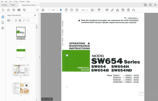 Sakai SW654 SW654H SW654B SW654ND Operation &amp; Maintenance Manual - PDF