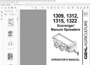 Gehl Scavenger Manure Spreaders MS1309, MS1312, MS1315, MS1322 Operators Manual 907170C PDF DOWNLOAD