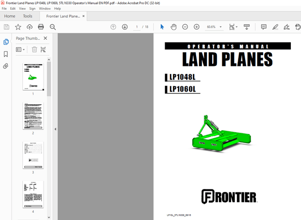 Frontier Land Planes LP1048L LP1060L 5TL16330 Operator’s Manual – PDF DOWNLOAD