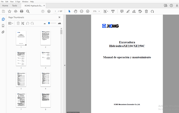 XCMG Excavadora HidráulicaXE230 XE250C Manual de operación y mantenimiento – PDF DOWNLOAD
